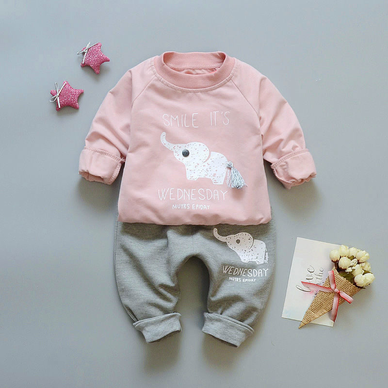 Autumn Spring Baby Boys Clothing set Casual Sport Letters Cartoon Bear Tracksuit Infant Toddler Girls Clothes Top T shirt +Pants