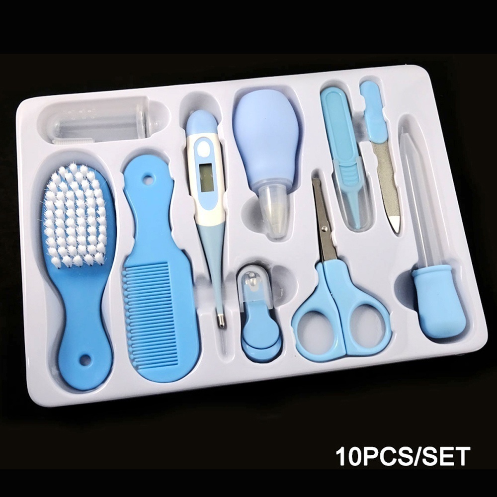 10 /set Baby Thermometer Hairbrush Nail Scissors Nail Clippers Nasal Aspirator