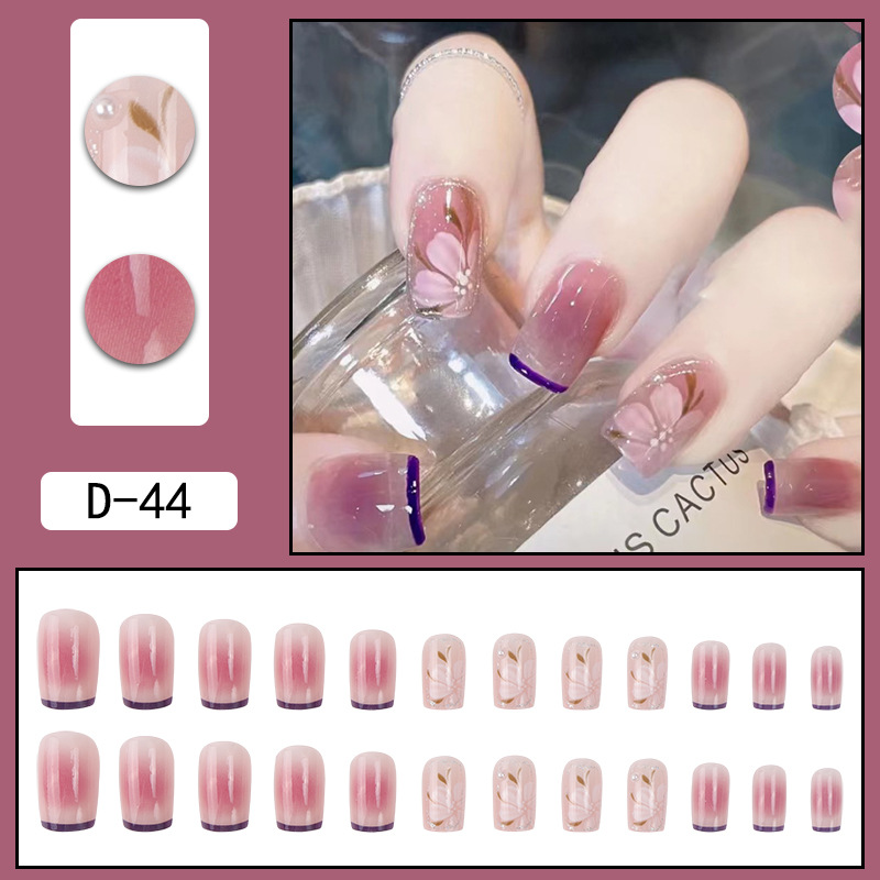 24PCS Artificial False Press On Nail Tips Set for Decorated Short Fake Nails Art Fake Tip Full Cover Designed with Box Kit