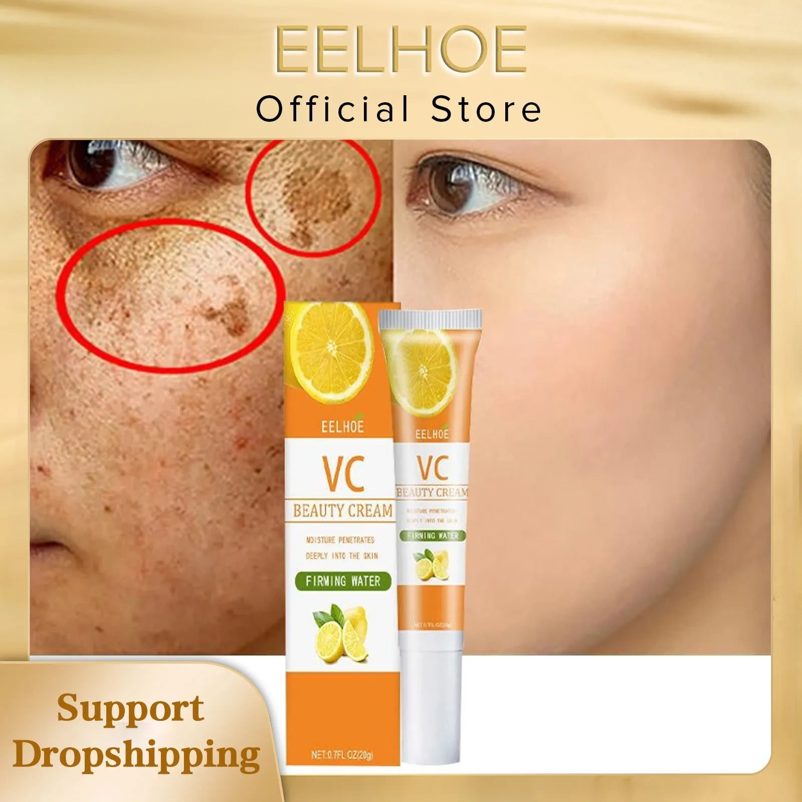 Eelhoe Whitening Face Cream Vitamin C Fade Freckls Dark Spots Pigmentation Melanin Facial Gel Moisturizing Firming Skin Care