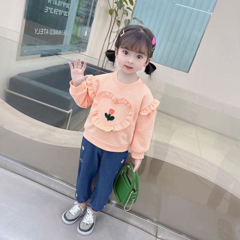 Toddler Kids Baby Girls Ruffle Tops Sweatshirt Denim Pants Jeans Outfits Children's clothing 2PCS Sweater+Jeans