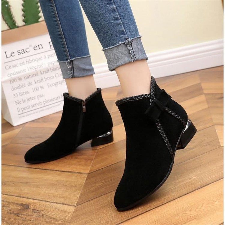 autumn and winter new short boots women bow low heel Martin boots women 42 large size foreign trade women's boots