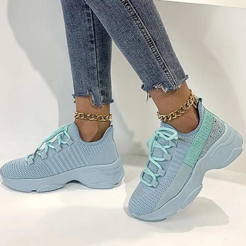 Women Mesh Breathable Sport Sneakers Ladies Casual Light knitted Outdoor Shoes Breathable Female Platform Running Walking Shoes