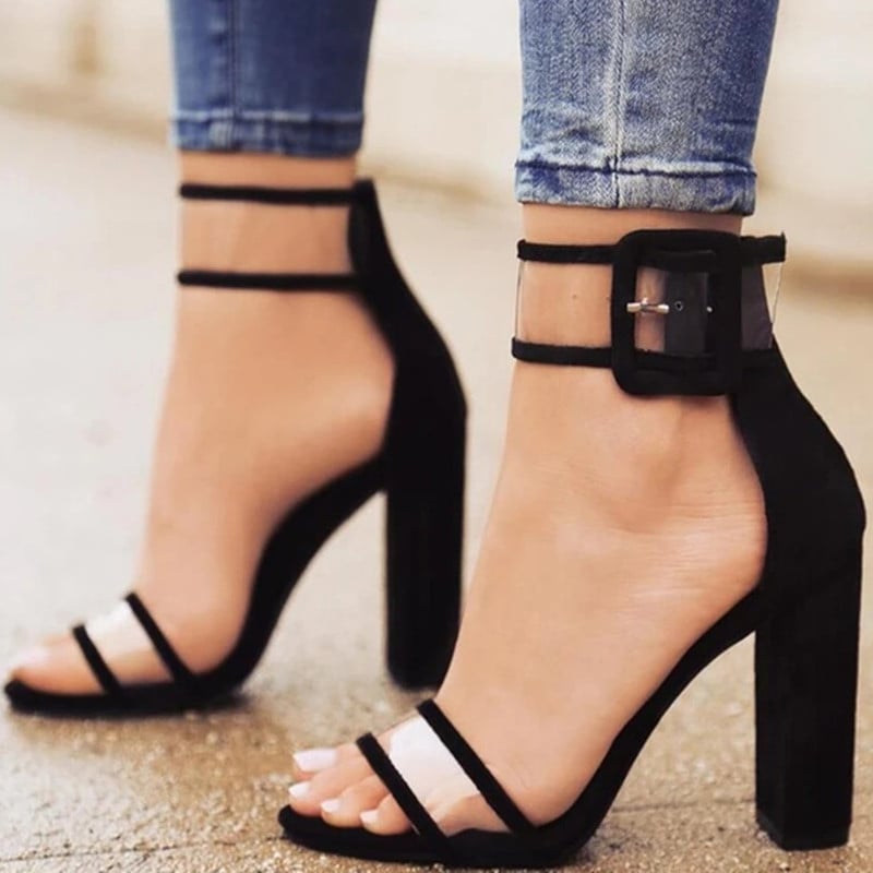 European and American popular large size thick heel buckle women high heel sandals 34-43 women sandals