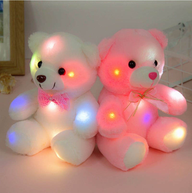 J121 Kids Favorites! 20cm Lovely Soft LED Colorful Glowing Teddy Bear Stuffed Plush Toy Gifts For Birthday