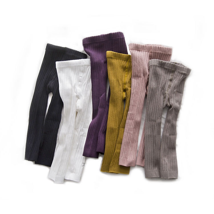 Korean vertical bar 9-point pants spring and autumn double needle candy color baby children's Leggings Capris