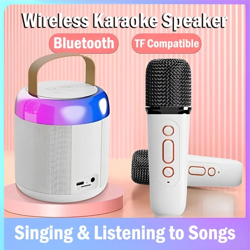 Bluetooth Wireless Portable Speaker Multi-function Karaoke Dual Microphone Music MP3 Player Karaoke Machine for Kids Adults