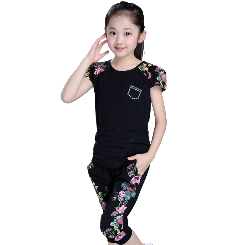 Girls' summer clothes new short-sleeved middle-aged children's summer Western-style children's casual sports suit