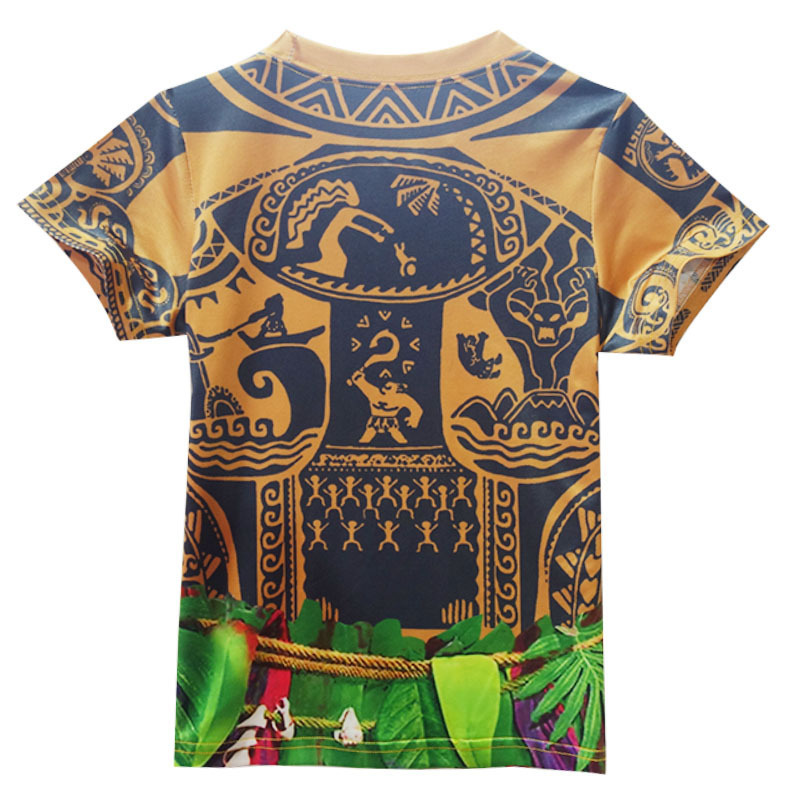 Children's Ocean Boys Children's Swimsuit Short Sleeve Moana Cosplay Maui Shirt Shorts Pants