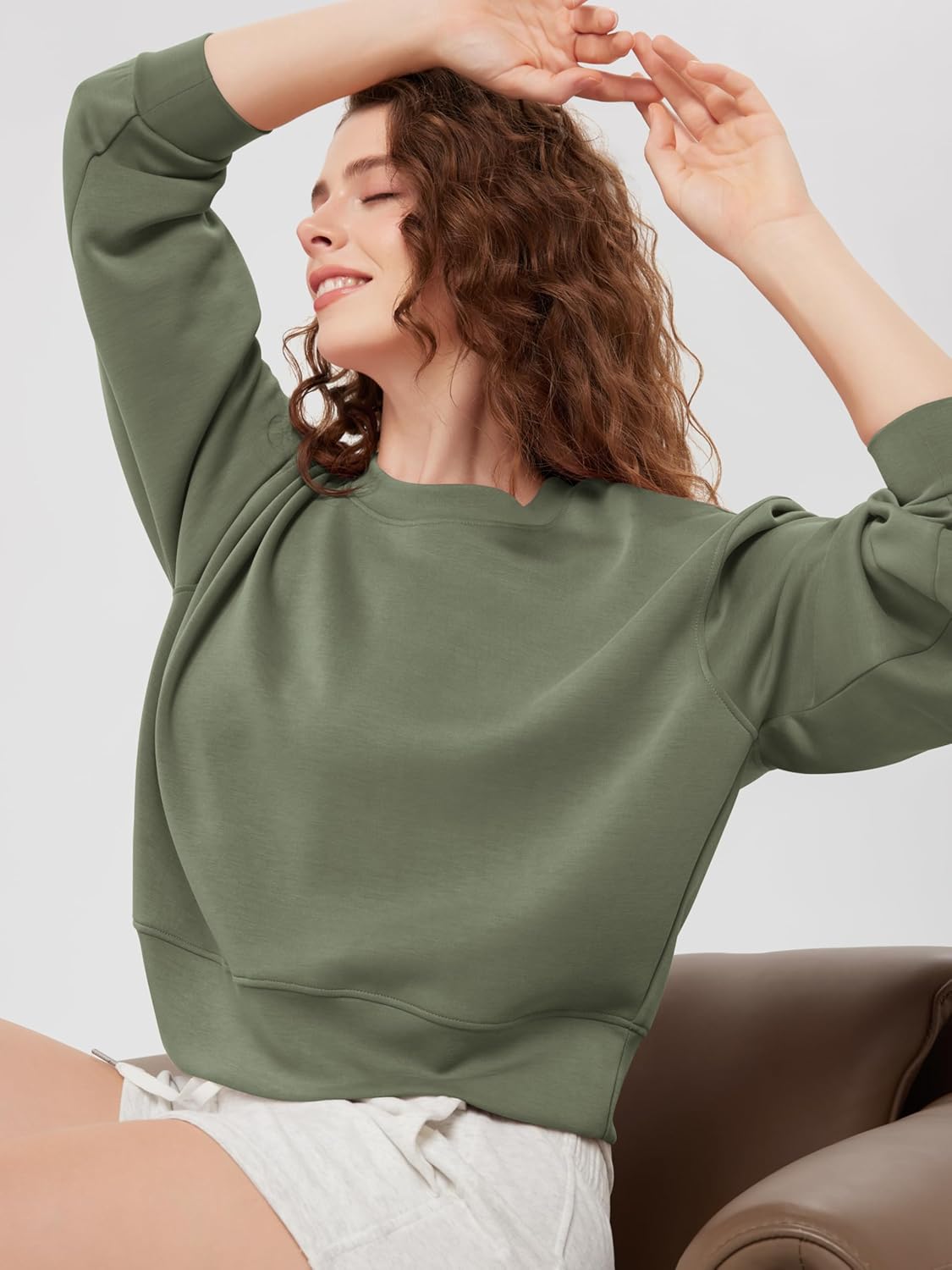 ODODOS Modal Soft Long Sleeve Cropped Sweatshirts for Women Oversized Crew Neck Pullover Crop Top