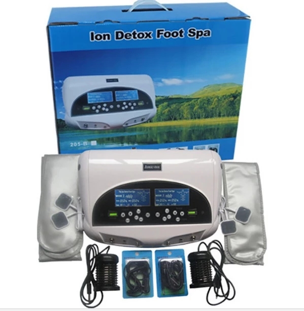 New Detox Foot Spa Machine Dual Ion Cleansing Device 2 LCD Screen User With Massager Acupuncture Pads Wrist Belt Free Ship