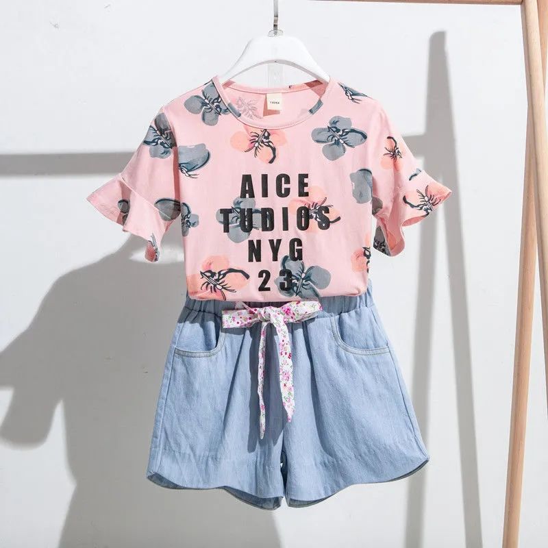 Toddler Kids Baby Girls Outfits Clothes Short Sleeve T-shirt Tops + Pants
