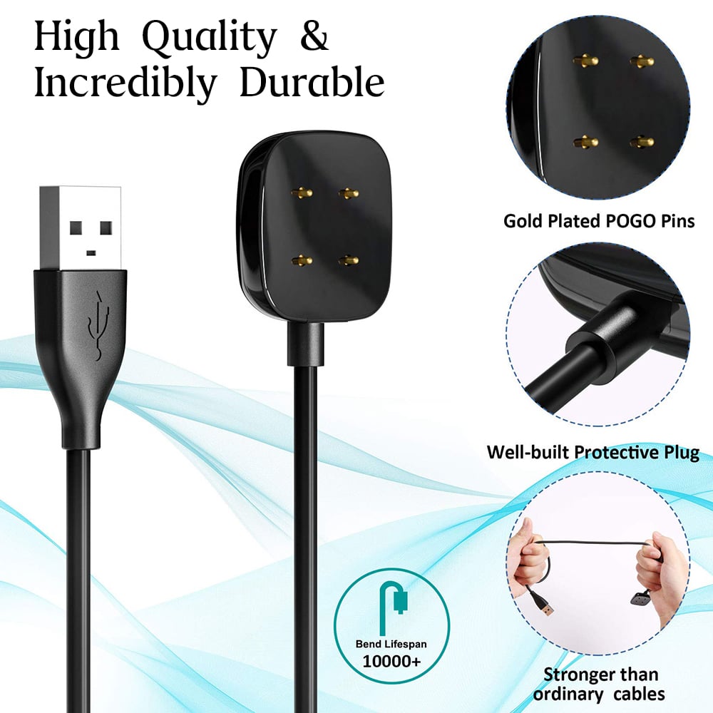 1PCS For Fitbit Versa 3 / 4 Smart Watch USB Charging Cable Adapter For Fitbit Sense Charger Dock Replacement Accessories Black