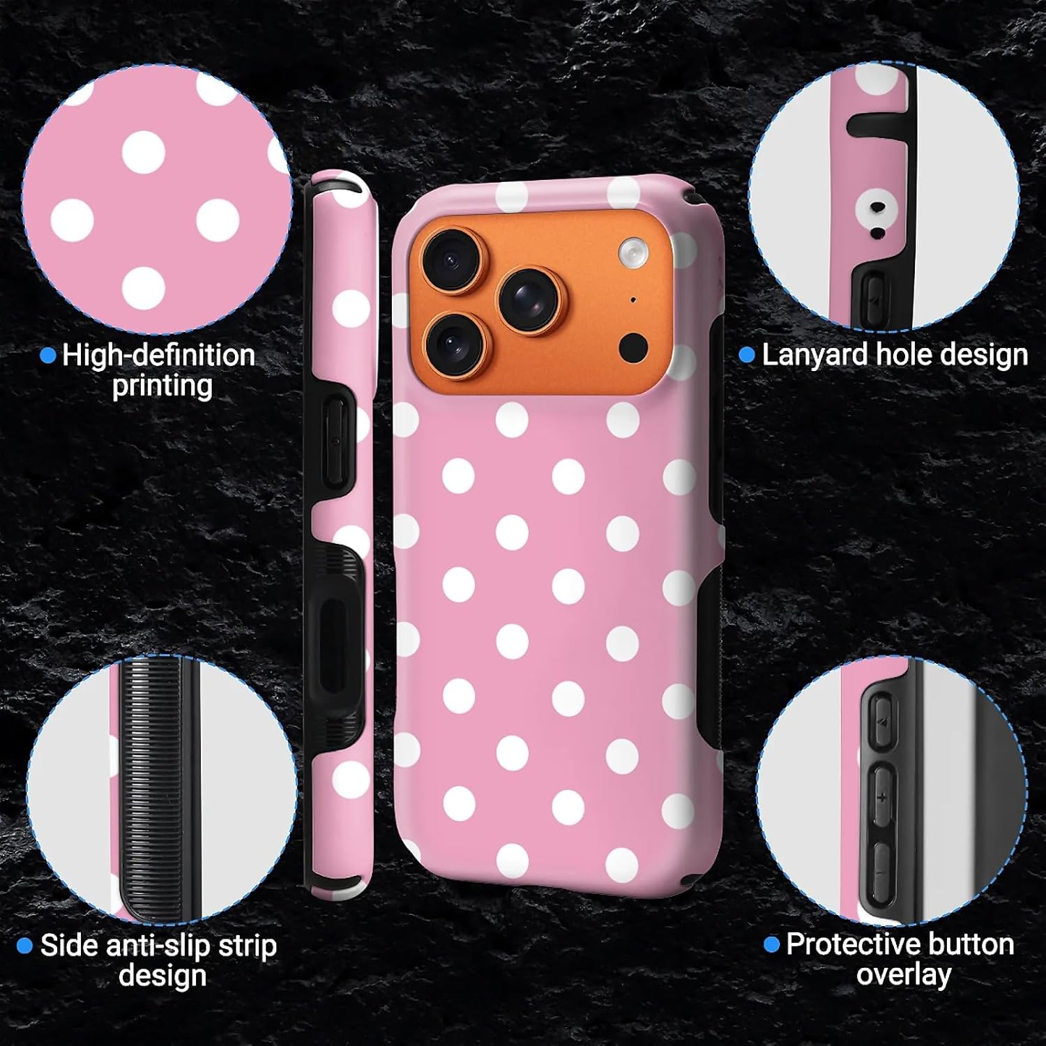 Magnetic Case for iPhone 17 Pro, Y2K Style Polka Dot Pink Design Compatible with MagSafe,Upgrade Hybrid Dual Protection Silicone + Hard PC Full Body C