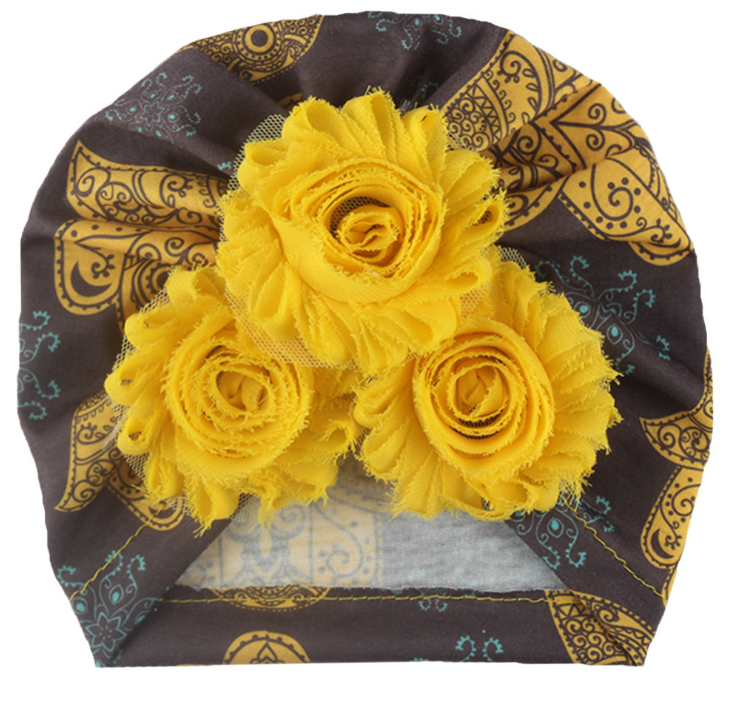 New baby accessories children's printed cap baby solid color flower Pullover hat