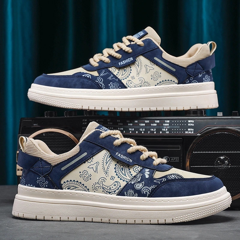 Men's leather shoes running sneakers 2023 new suede shoes flat cashew flower all the trend low top canvas board shoes