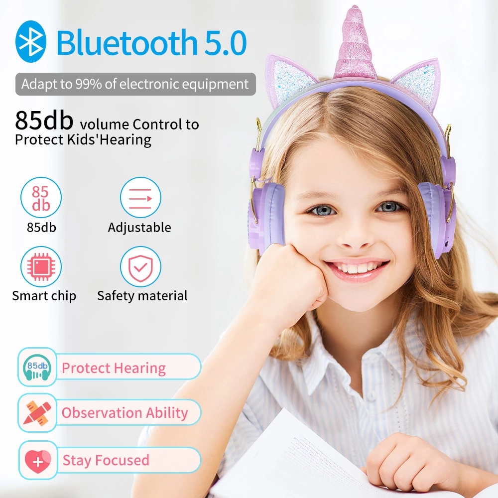Wireless Headset Cartoon Unicorn Kids Headphones with Microphone Girls Gamer Children Wired Earphone Auriculares Bluetooth Gifts
