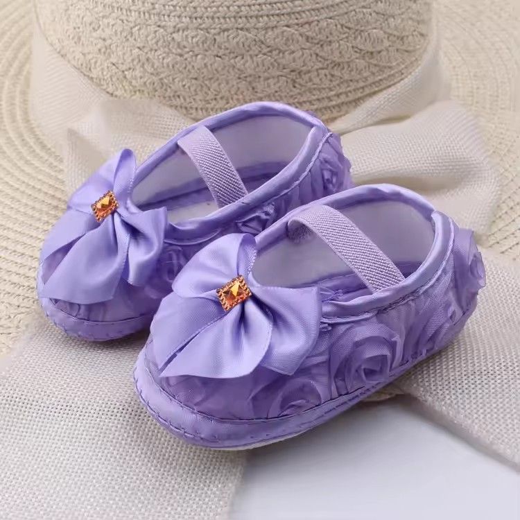 0-18M Baby Girls Shoes Cloth Baby Shoes Pink Gray White Purple Newborn Crib Shoes Bow Anti-Slip Toddler Prewalkers