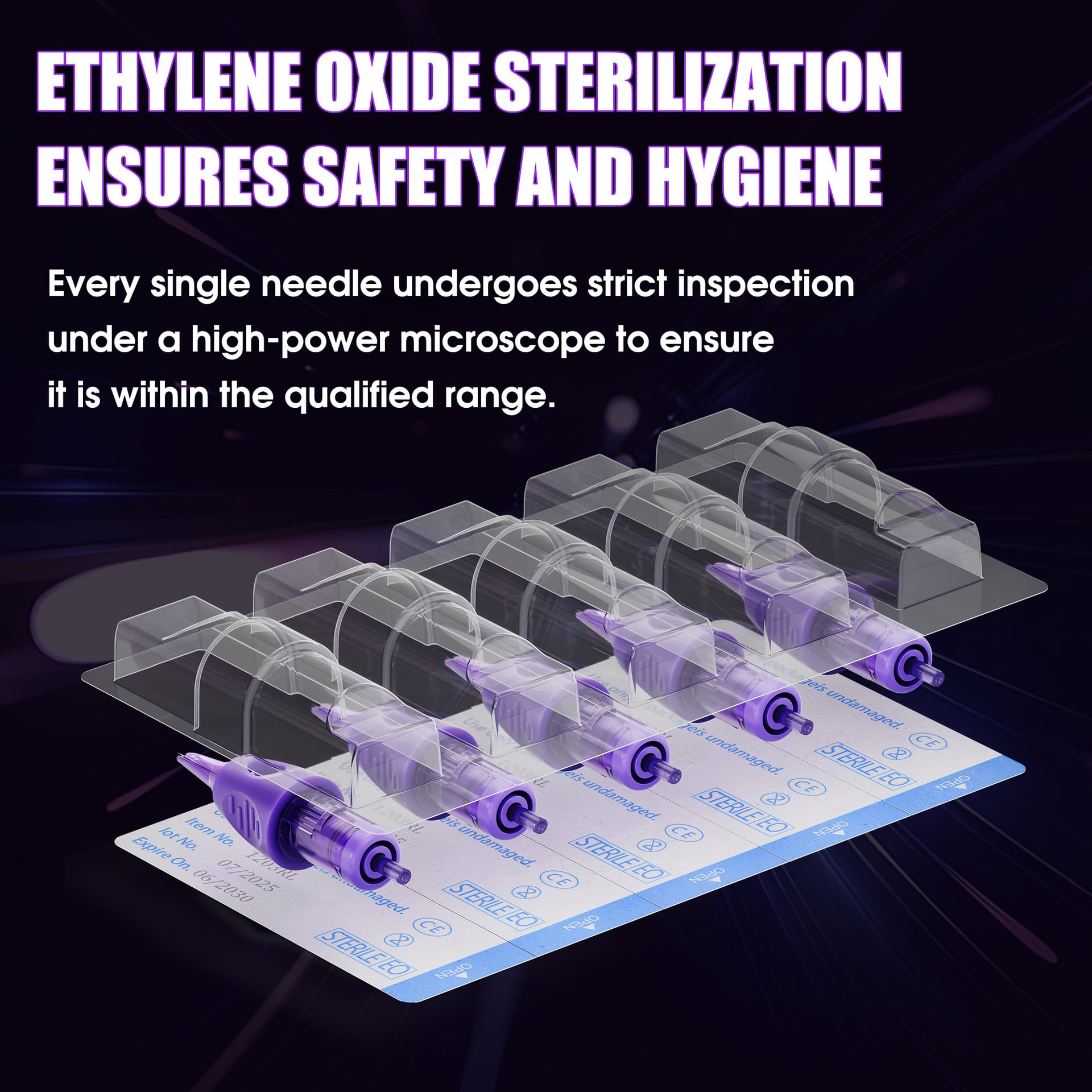 Tattoo integrated needle, purple wrapped glue needle, closed mouth round needle, cutting thread, spraying mist arc, tattoo needl