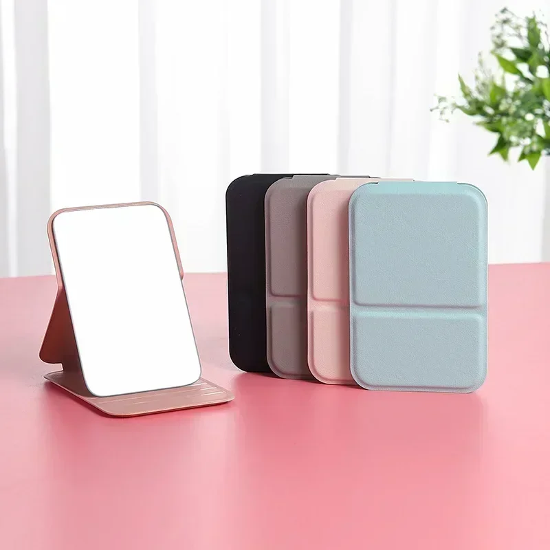 Solid Color PU Leather Simple Handheld Makeup Mirror