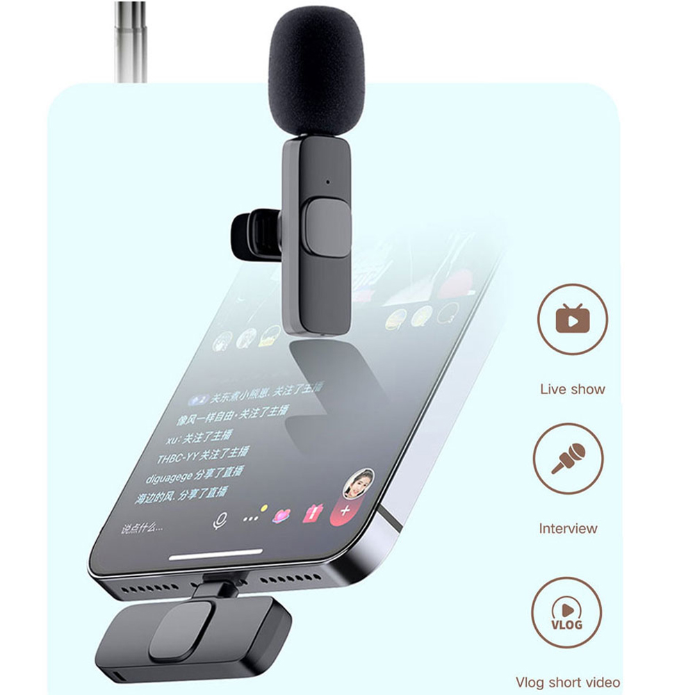 Wireless Lavalier Microphone Portable Audio Video Recording Mic For IPhone Android Live Game Mobile Phone Camera