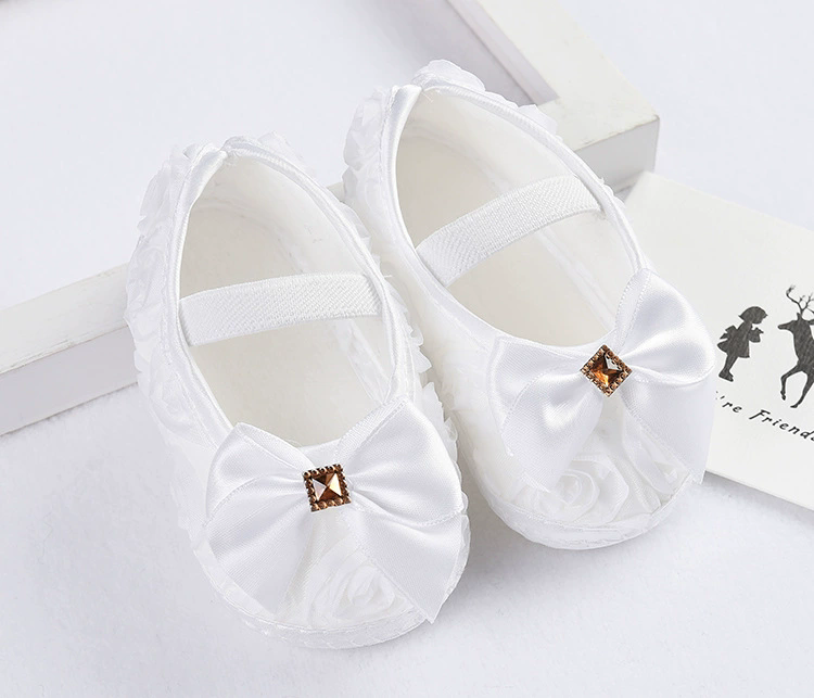 0-18M Baby Girls Shoes Cloth Baby Shoes Pink Gray White Purple Newborn Crib Shoes Bow Anti-Slip Toddler Prewalkers