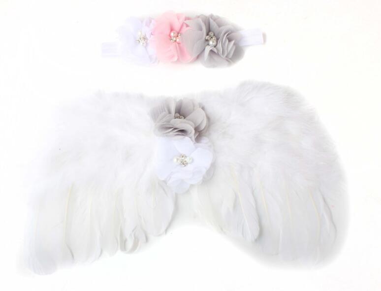 Newborn Photography Props Costume Cute Angel Wings+Headband Photo Props Infant Baby Girls Boys Outfits Accessories