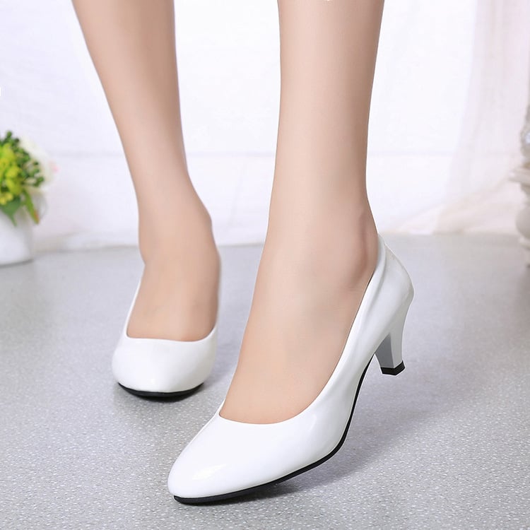 new black round toe high heels stiletto shallow mouth single shoes women professional leather shoes
