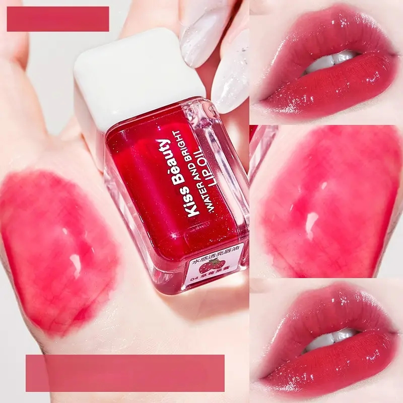 1pc Moisturizing Translucent Lip Oil Doodle Dewy Lip Luminous Berry Tone Lip Gloss Pearlescent Mirror Lip Glaze Glitter Lip Glos