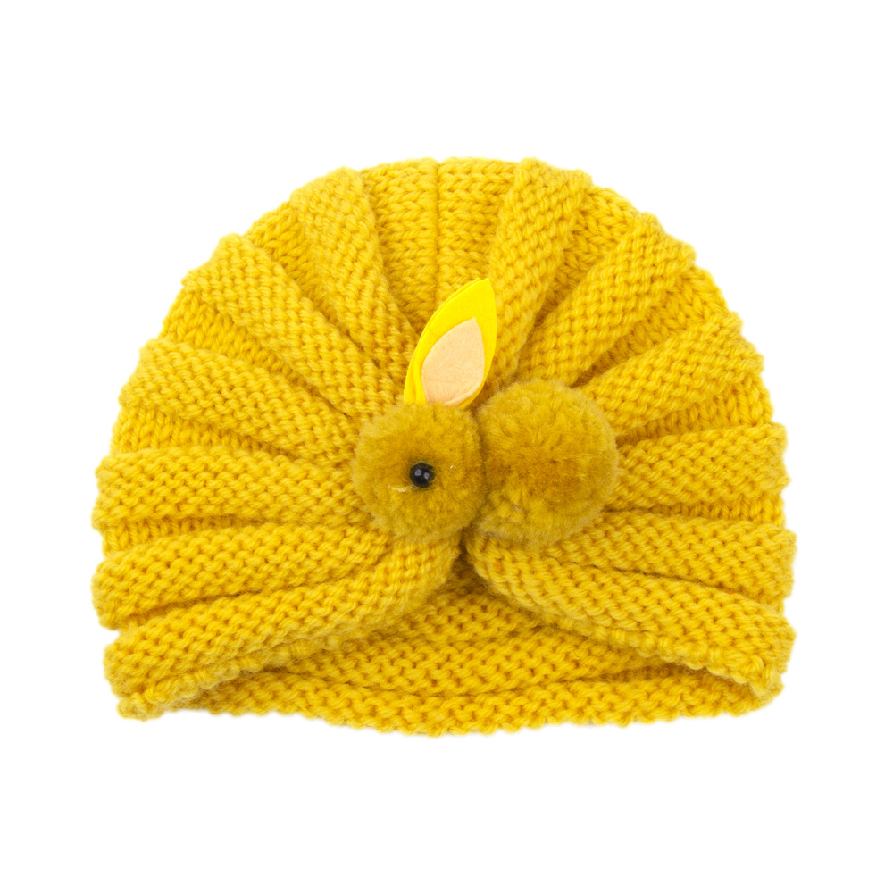 Children's wool knitted hats keep warm in autumn and winter 0-3 years old baby hats solid color cute rabbit tire hats