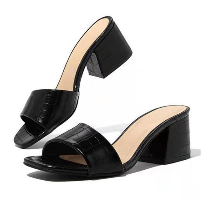 Fashion Women Pumps Slippers Ladies Square Toe Female Slides Summer Shoes Sandals High Heels