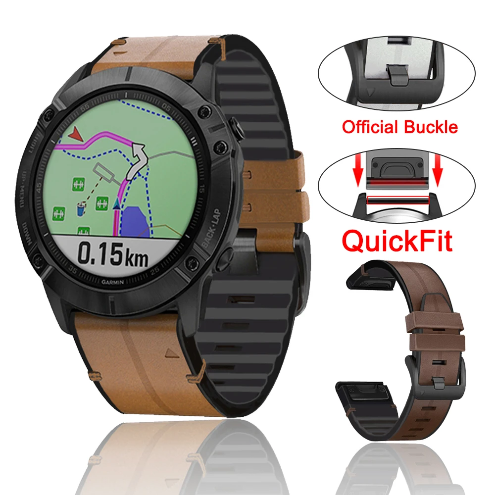 QuickFit 22 26mm Silicone Leather Strap For Garmin Fenix 6X Pro 6 7 7X 5 5X Plus Fenix 8 Epix Pro quatix8 Tactix8 47 51mm Correa