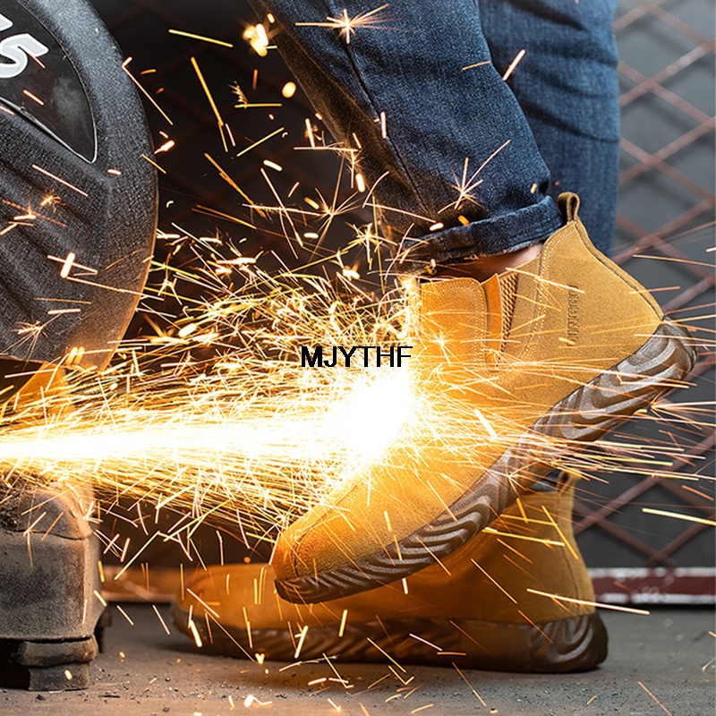 Men Soft Bottom Work Shoes Chelsea Boots Steel Toe Work Safety Boots Cowhide Welder Shoes Men Boots