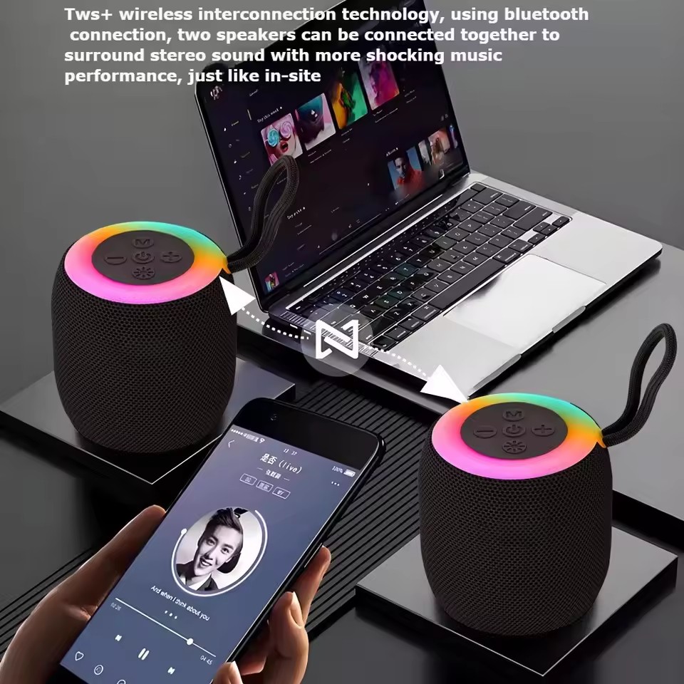 ireless Bluetooth Speaker Waterproof RGB Color Light Stereo Sound Effect Bass Charging Portable Speaker