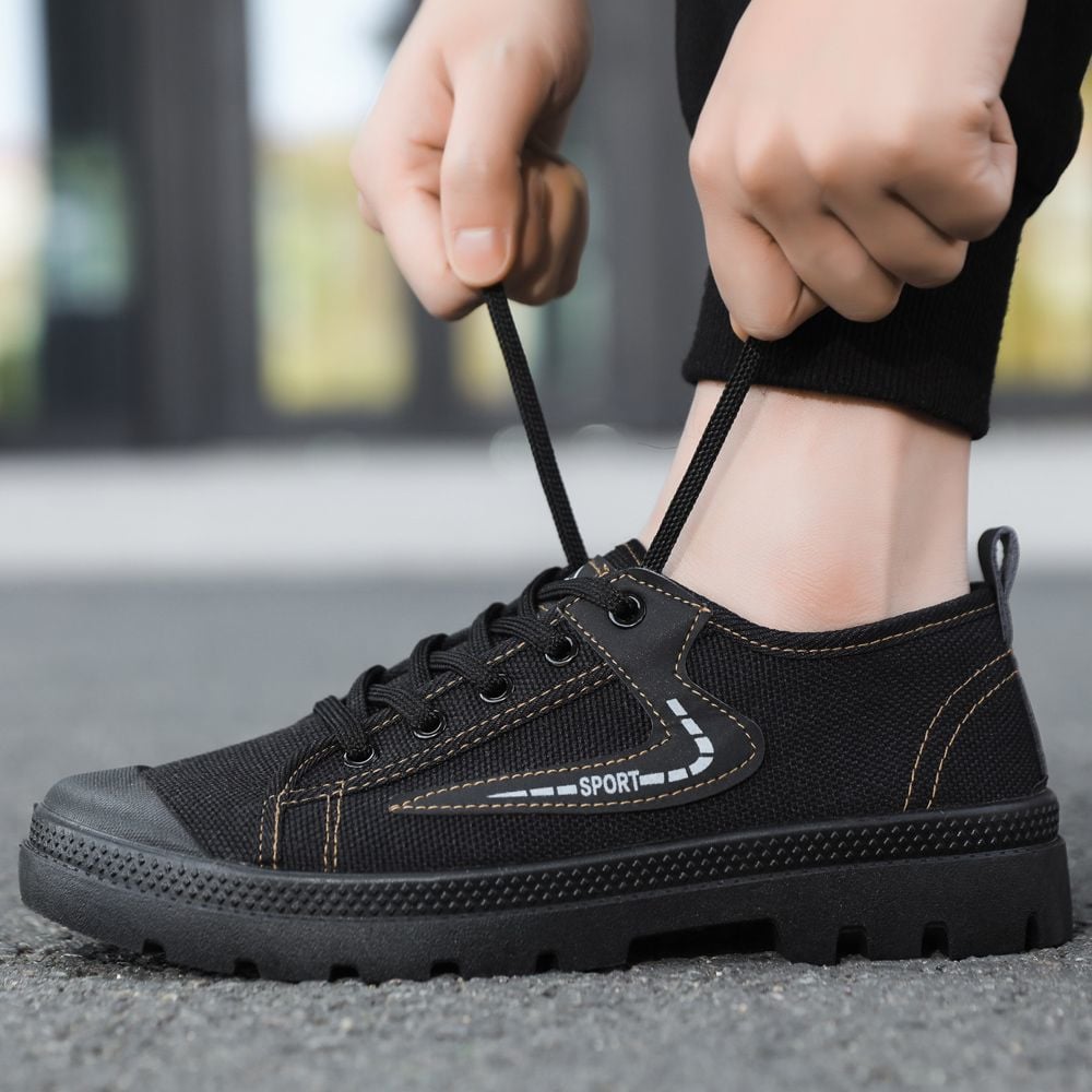Canvas Sneakers Men Breathable Sport Shoes Outdoor Wear-resistant Men's Hiking Shoes Fashion Lace-Up Training Working Shoes