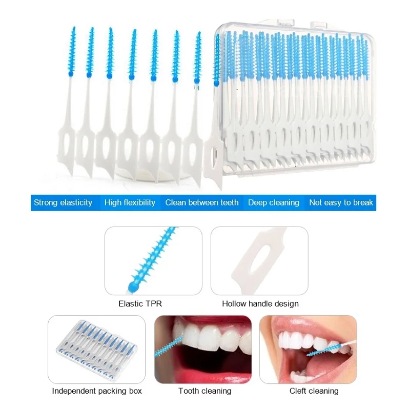 200 pcs/box Silicone Interdental Brushes Super Soft Dental Cleaning Brush Teeth Cleaner Dental Floss Toothpicks Oral Care Tools