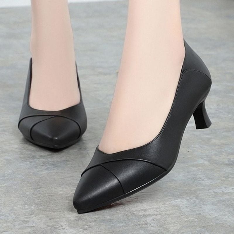 Women Cute Sweet Elegant Black Patent Leather Spring & Summer Slip on Square Heel Shoes