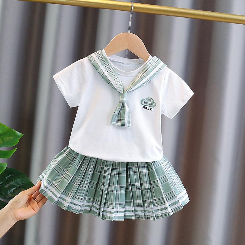 Toddler Kids Baby Girls Short Sleeves Tie a knot T-shirt Tops+Skirt Set Outfits Clothes 2PCS