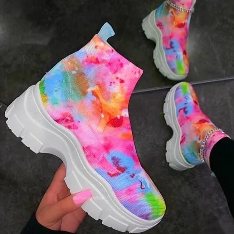 Women Sock Ankle Boots Multicolor Ladies Shoes Ladies Thick Bottom Platform Shoes Woman Casual Autumn Winter Large Size New