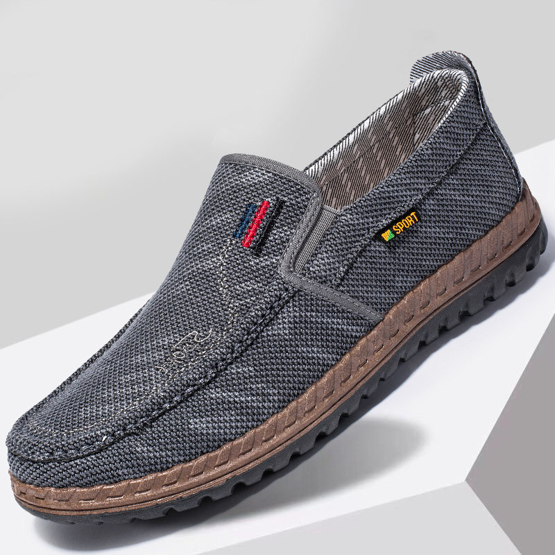 Men's Canvas Shoes Spring Summer Breathable Round Head Soft Bottom Non-slip Sneakers Casual Driving Walking Loafers