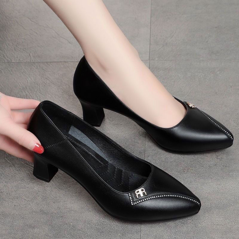Thick Heeled Single Shoes Women's New High Heeled Shallow Mouth Comfortable Genuine Leather Office Women Shoes