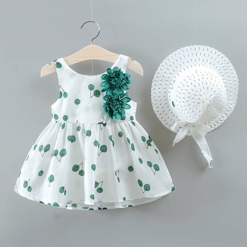 Baby Dress With Bow Hat 2pcs Clothes Set +hats Newborn Infant Toddler Dresses Party Wedding Dress Vestidos