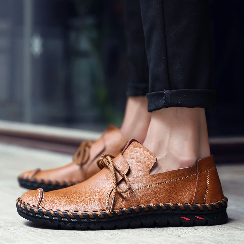 Cross border Spring and Autumn New Men's Casual Low Help Footwear British Fashion Leather Shoes Outdoor Fashion Men's Shoes Larg