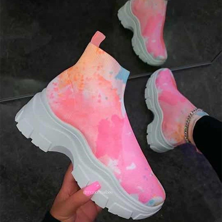 Women Sock Ankle Boots Multicolor Ladies Shoes Ladies Thick Bottom Platform Shoes Woman Casual Autumn Winter Large Size New