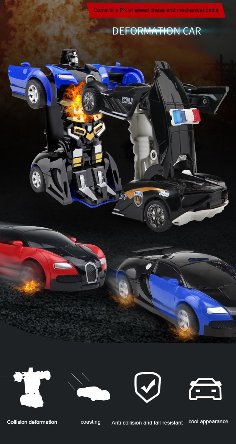 Deformation Vehicle Collision Impact One-Button Inertial Bugatti Veyron Toy Car Transformers Robot Kid Child Gift Time Limited