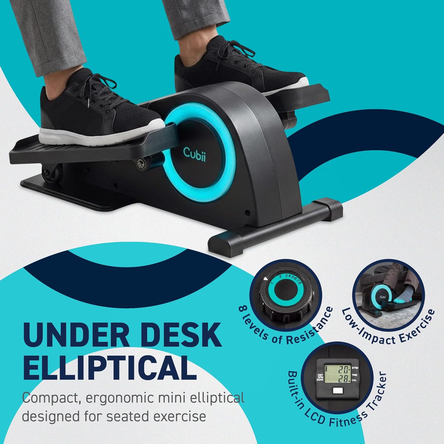 Cubii JR1, Under Desk Elliptical, Under Desk Bike Pedal Exerciser, Seated Elliptical, Work from Home Fitness, Mini Elliptical Machines for Home Use, C