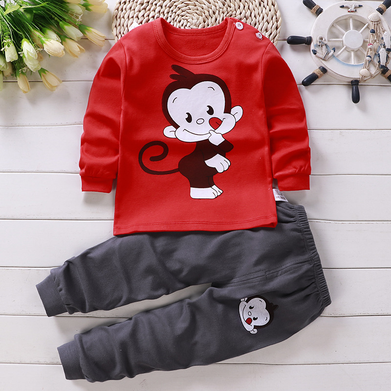 0-3T New Baby Kids Pajamas Sets Cotton Long Sleeved Tshirt+pant Cartoon Girl Clothing Autumn 2pcs Sleepwear Suit Pyjama Trousers
