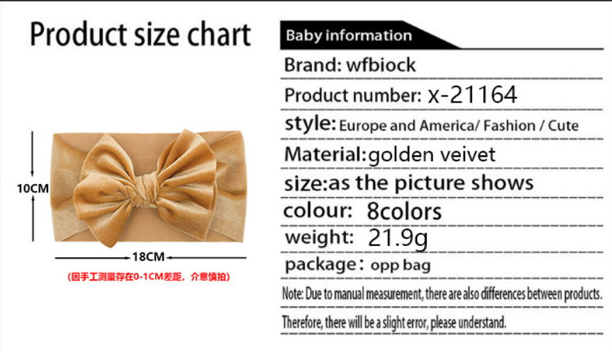 New children's hair accessories golden velvet hair belt double bow Baby Headband baby hair hoop