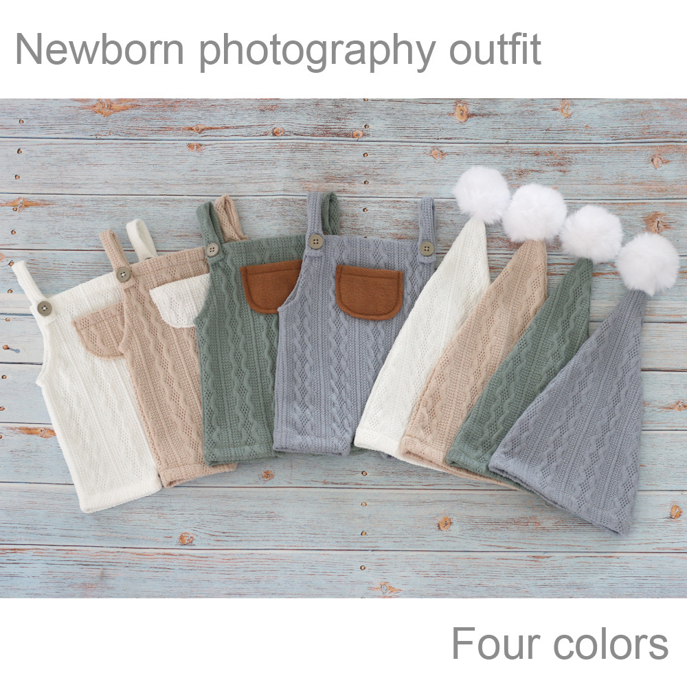 Newborn photography clothing, photography clothing, baby fur ball hat, shoulder strap, shorts set