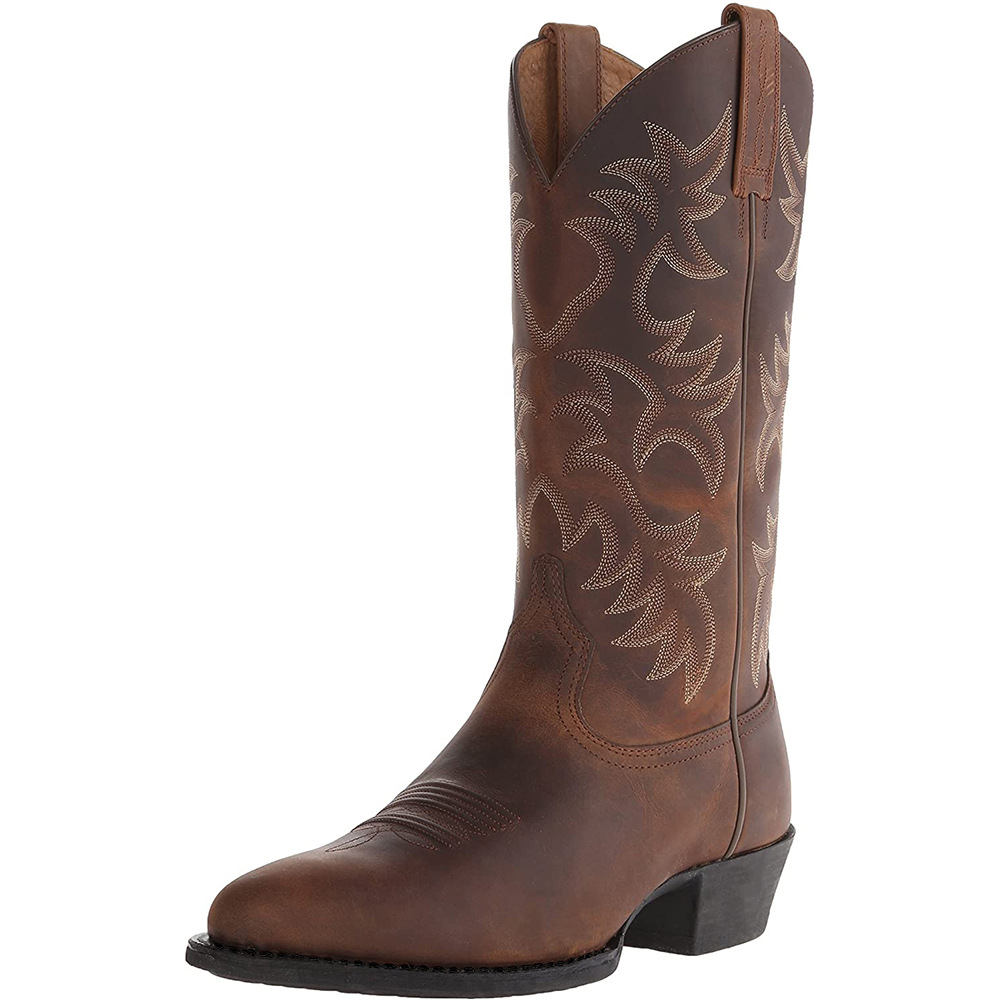 2026 Winter Burst Embossed Embroidery High Heel Wooden Root Western Style Cowboy Boots Mens Hiking Shoes Size 38-48